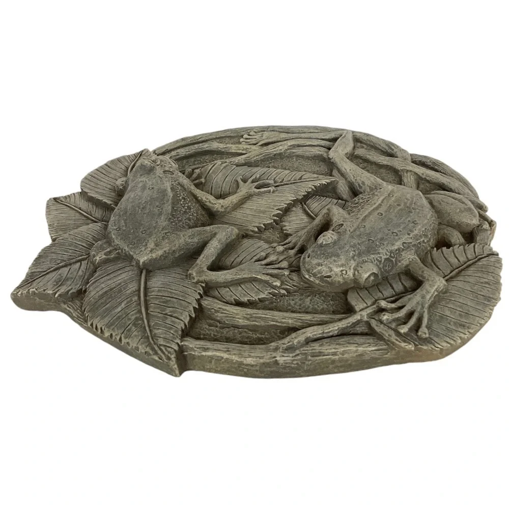 3D Frogs On Vines Round Hanging Step Stone Garden Plaque Decor Matte Slate Green - Picture 9 of 16